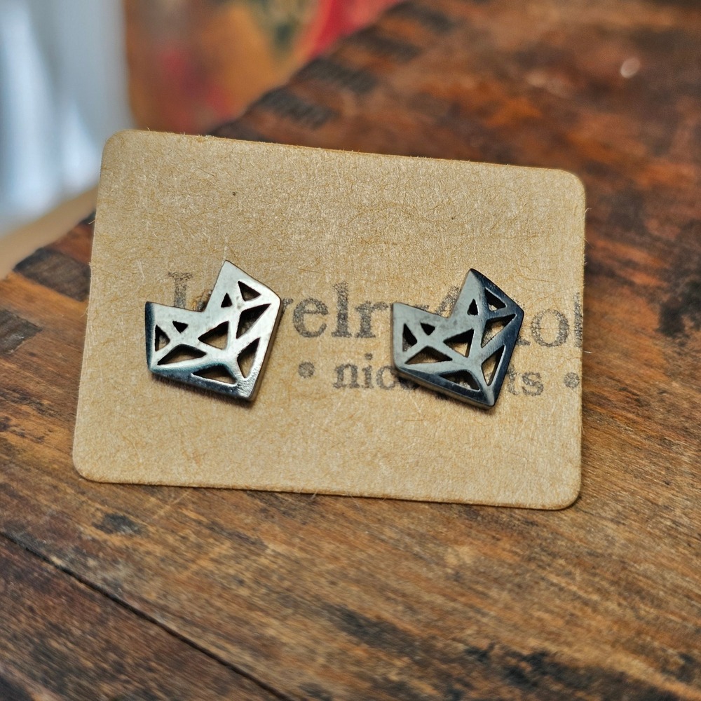 Geometric Heart Stud Earrings Women OS Gunmetal Heart Geometric Stainless Steel